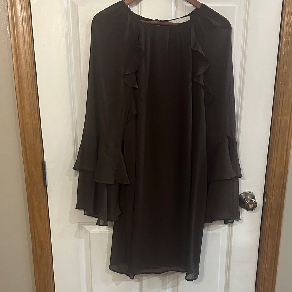 LOFT Dark Brown Long Sleeve Dress